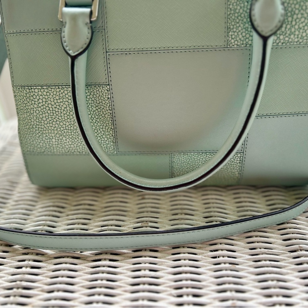 MICHAEL KORS. Selma Celadon Satchel Embossed Leather. Light Blue/Greenish Color - Picture 9 of 10